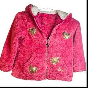 BETSEY JOHNSON Vibrant Pink Fuzzy Fabric and sequin hearts coat